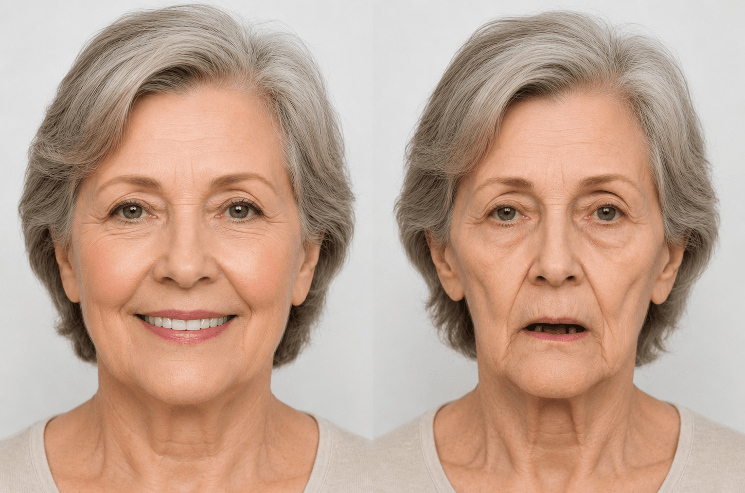 Facial sagging from missing teeth